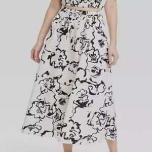NWT A New Day Black and White Floral Full Skirt Size XL